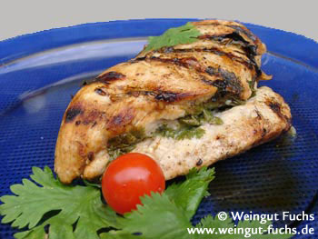 Grilled chicken breast filet with verjuice and cilantro