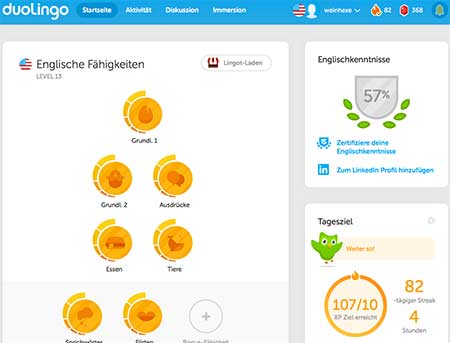  Meine englische Startseite im Sprachlernprogramm Duolingo