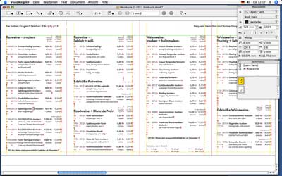 Screenshot des Eindrucks der Weinkarte