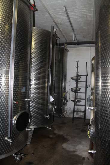 Stainless steel tanks in the wine cellar