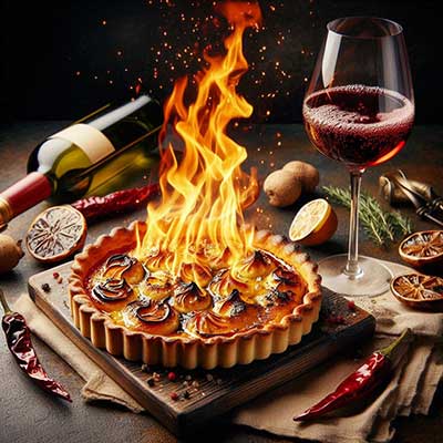 KI-Foto: Brennender Flammkuchen