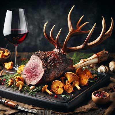 Wildschweinbraten mit Kopf und Füßen